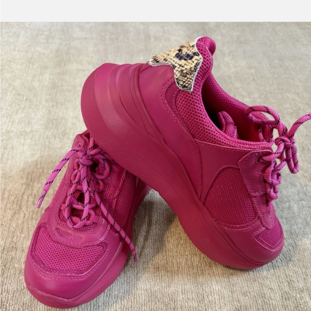 NWT Rebecca Minkoff Leather/Mesh Low Top Trainer Sneaker Fuchsia Women's US 7